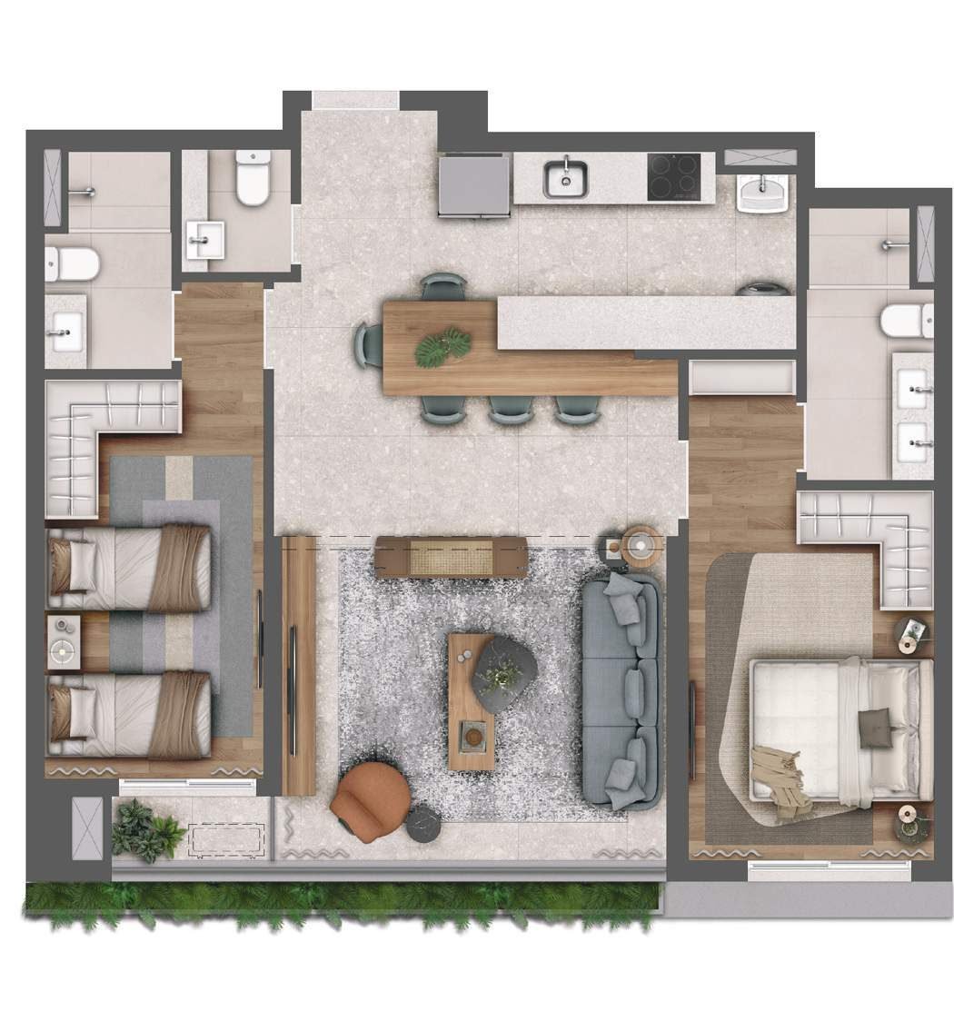 Planta baixa de 85 m², 2 suítes, do Almá Pinheiros em Pinheiros, São Paulo