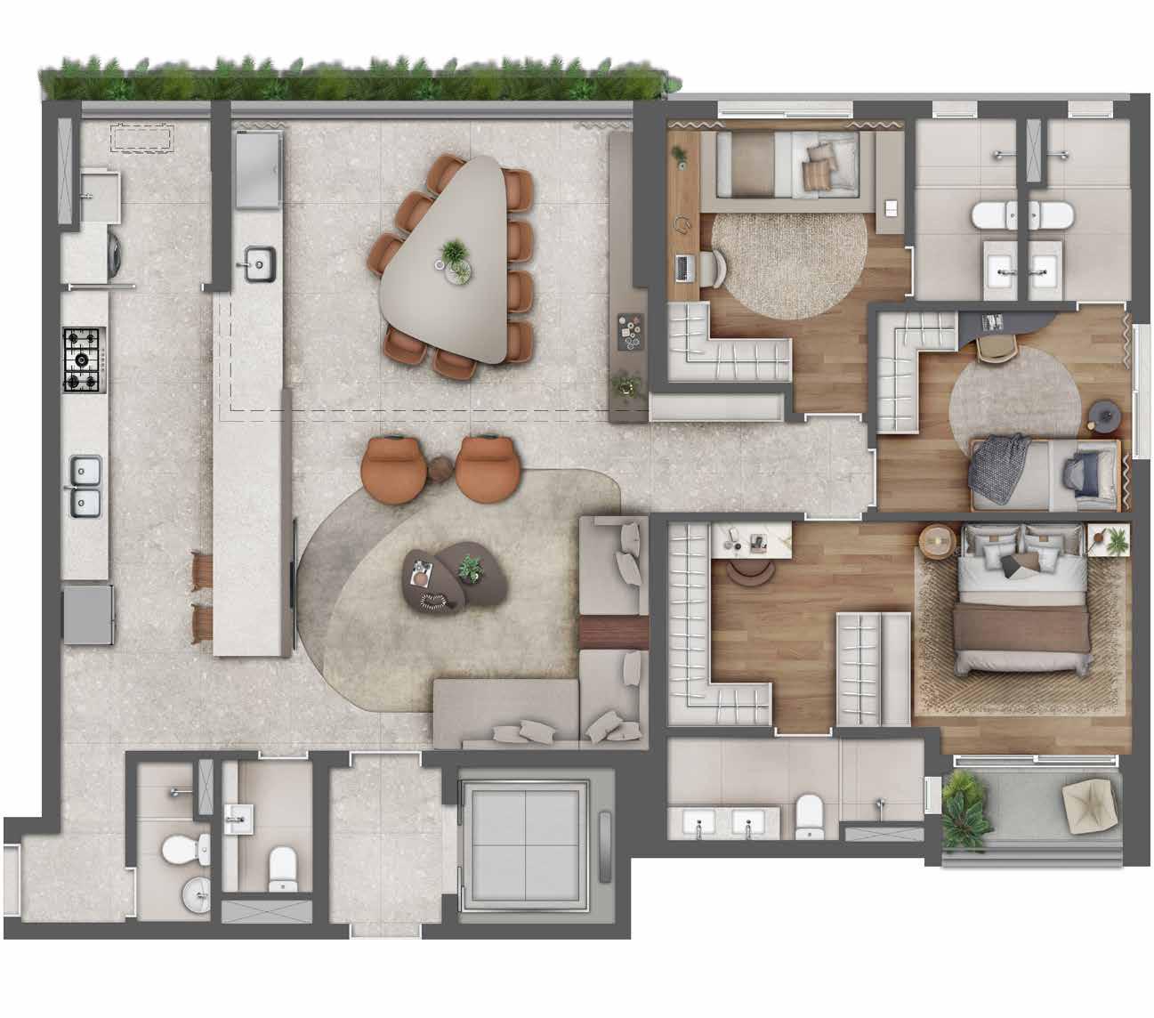 Planta 150m² 3 Suítes Sala Ampliada