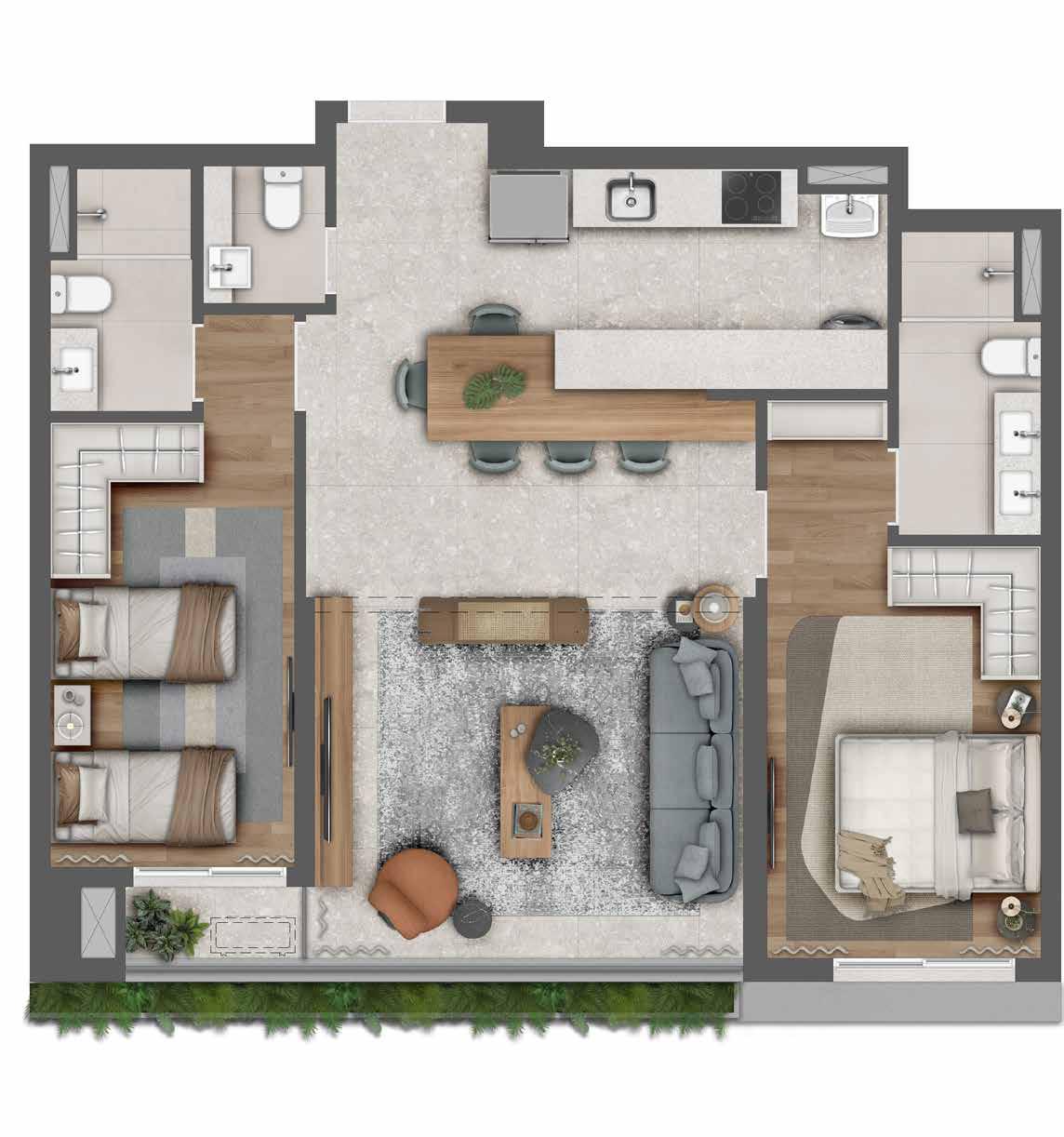 Planta 87m² 2 Suítes