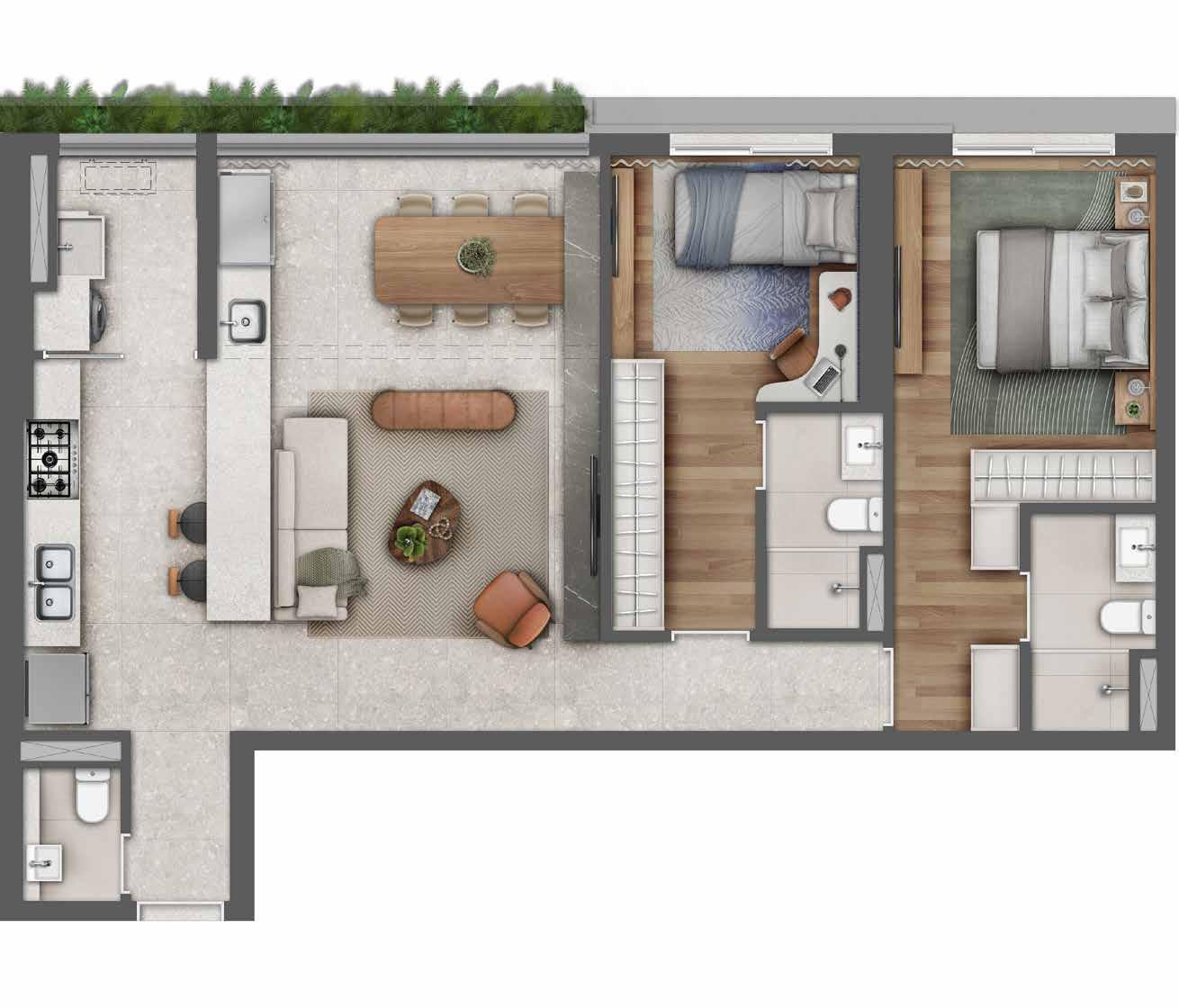 Planta 92m² 2 Suítes